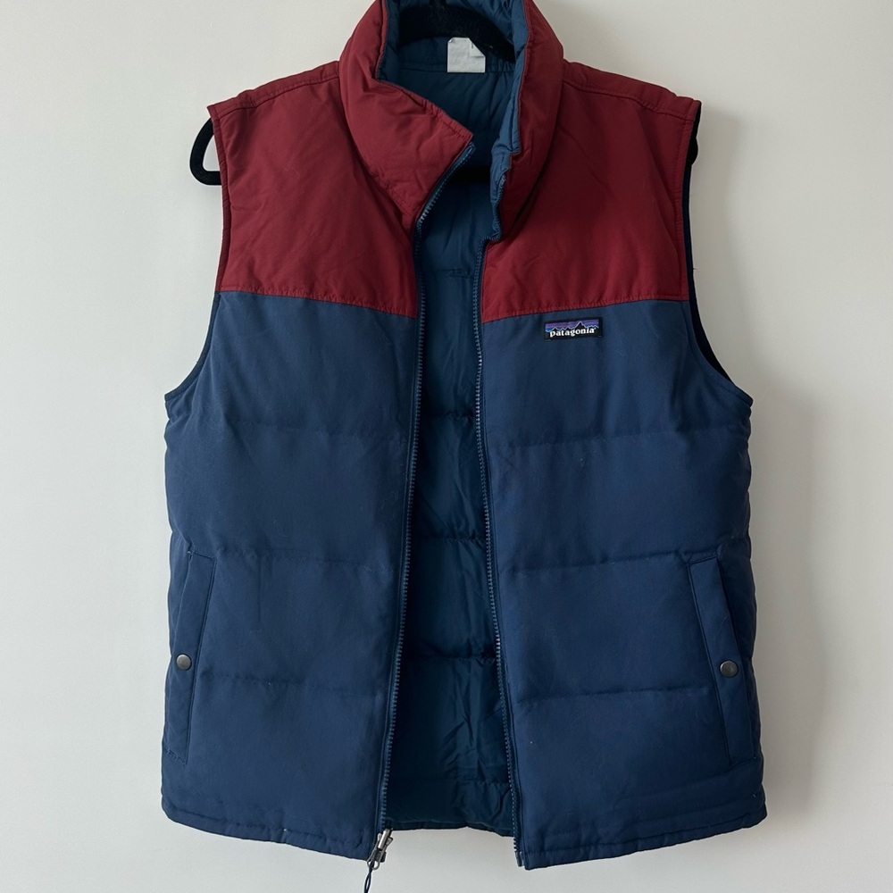 Patagonia Men's Two-Tone Down Vest in Red and Blue